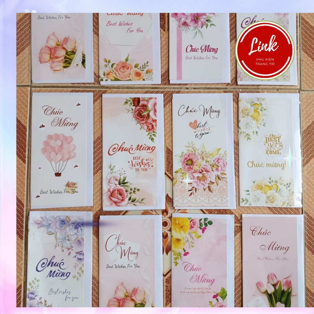 (SET 100) Thiệp chúc mừng kèm phong bì. Dùng cho các ngày 20/10,20/11,8/3,14/2....(mẫu ngẫu nhiên)