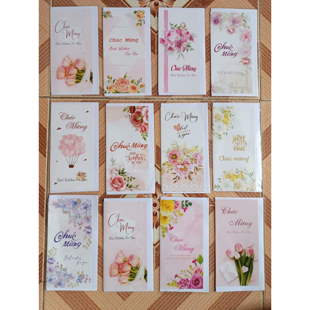 (SET 100) Thiệp chúc mừng kèm phong bì. Dùng cho các ngày 20/10,20/11,8/3,14/2....(mẫu ngẫu nhiên)