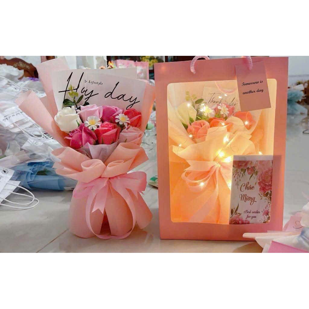 Combo 10 Túi giấy mặt kính, túi cửa sổ  25*15*35cm túi đựng hoa, đựng quà sinh nhật trong suốt dày dặn, túi đựng gấu