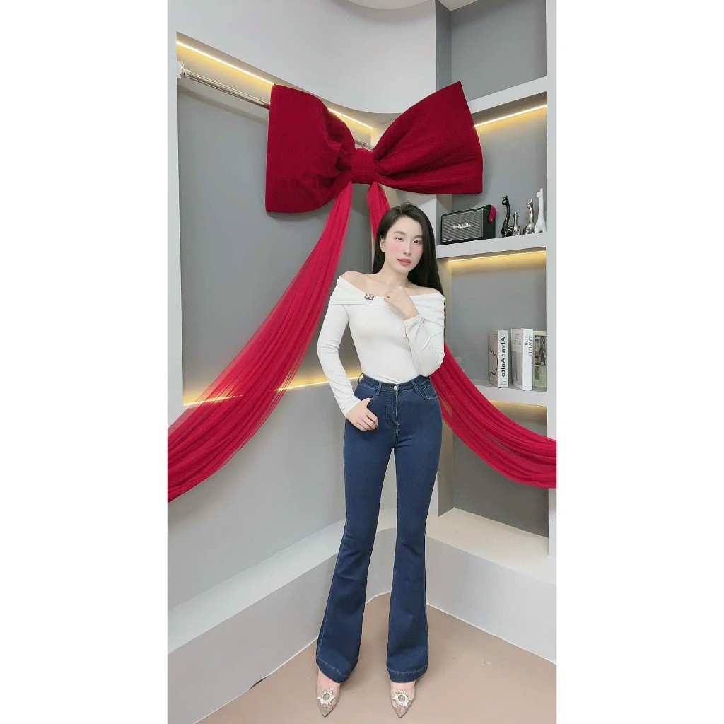 Quần Jeans Nữ Ống Loe Dài Lưng Cao CO Giãn 4 Chiều