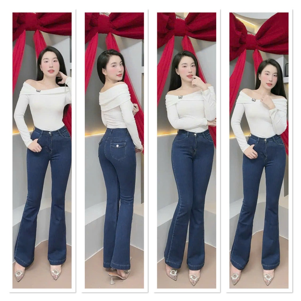 Quần Jeans Nữ Ống Loe Dài Lưng Cao CO Giãn 4 Chiều