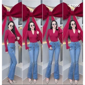 Quần JEans Nữ Lưng Cao Túi Hộp Loe thời Trang tôn dáng