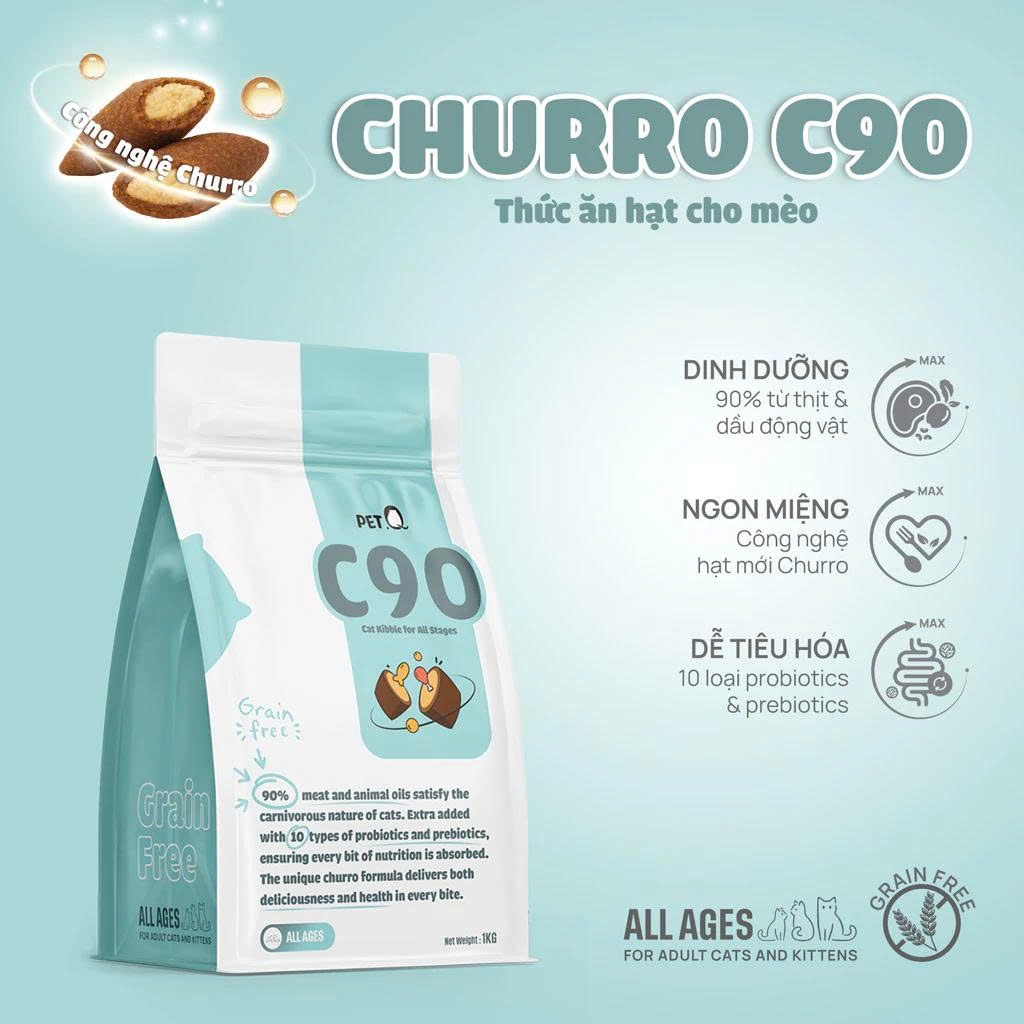 Thức ăn hạt cho mèo PetQ C90, 90% từ thịt & dầu động vật, Dinh dưỡng, Ngon miệng, Dễ tiêu hóa