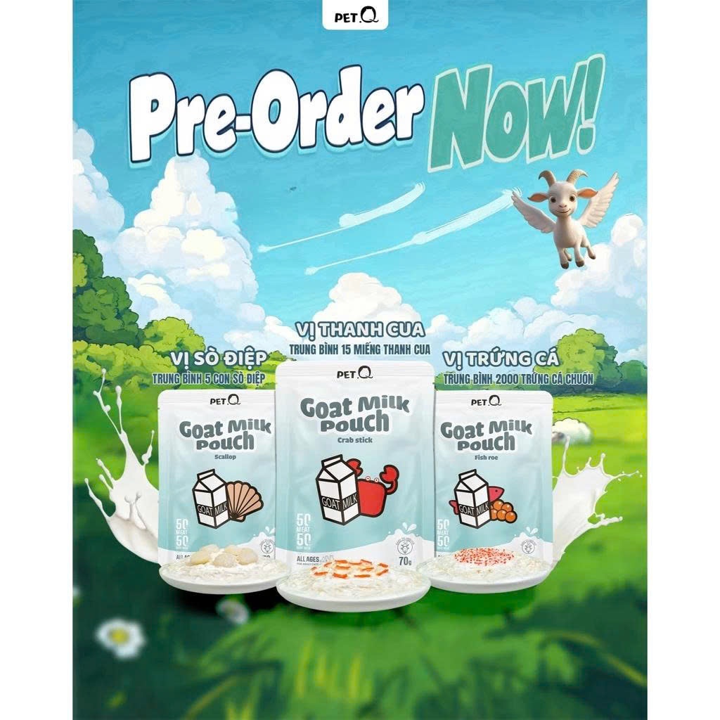 Pate cho mèo sữa dê PetQ cao cấp, 50% thịt 50% sữa dê, bổ sung nước, dinh dưỡng cao