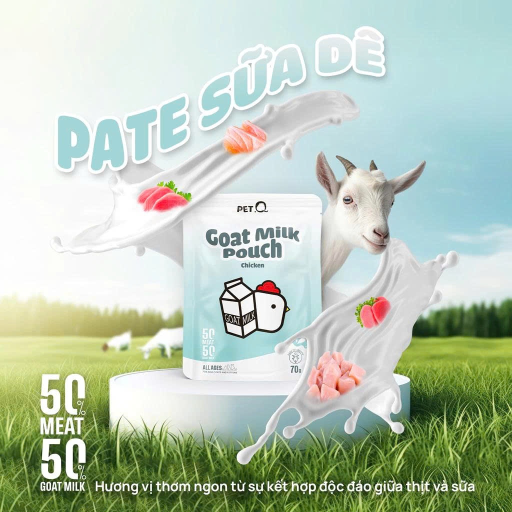 Pate cho mèo sữa dê PetQ cao cấp, 50% thịt 50% sữa dê, bổ sung nước, dinh dưỡng cao