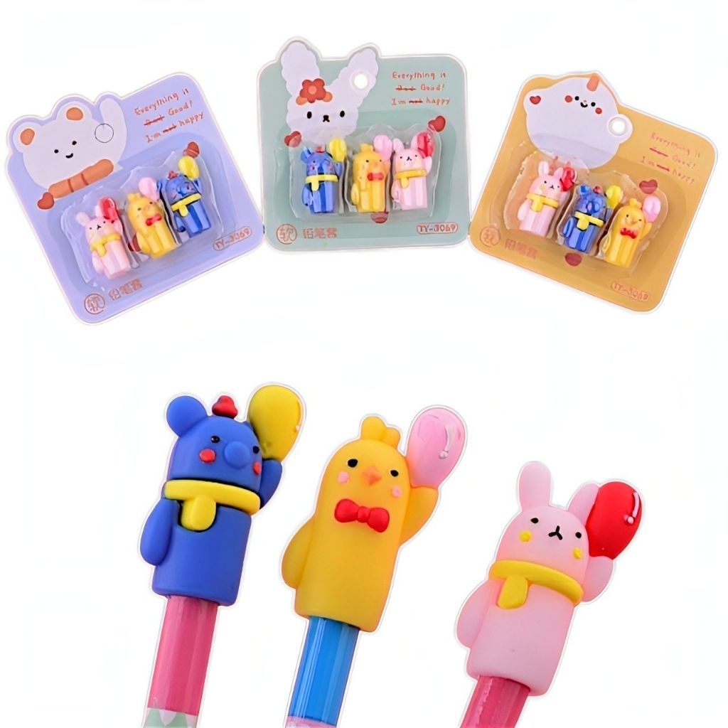 Nắp đậy bút chì bút máy nhiều hình Kawaii (vỉ 3 cái)