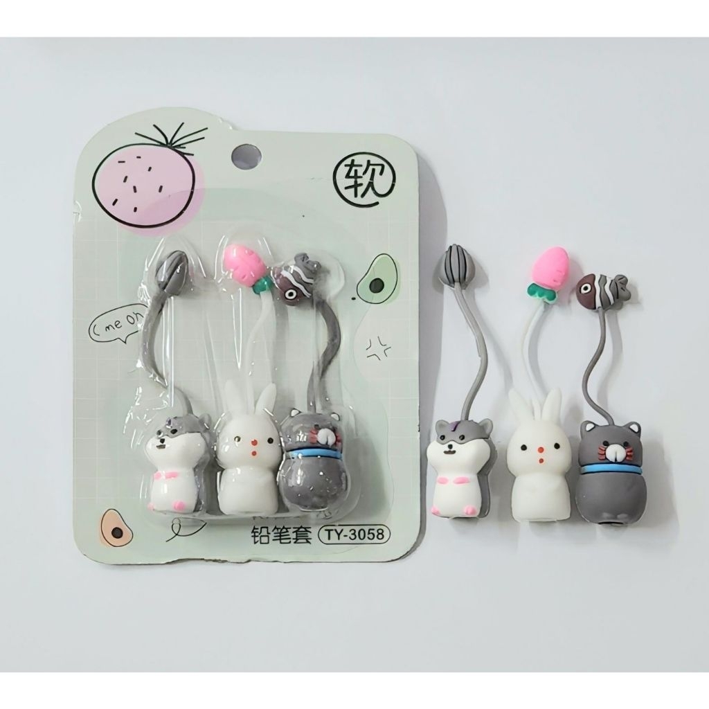 Nắp đậy bút chì bút máy nhiều hình Kawaii (vỉ 3 cái)