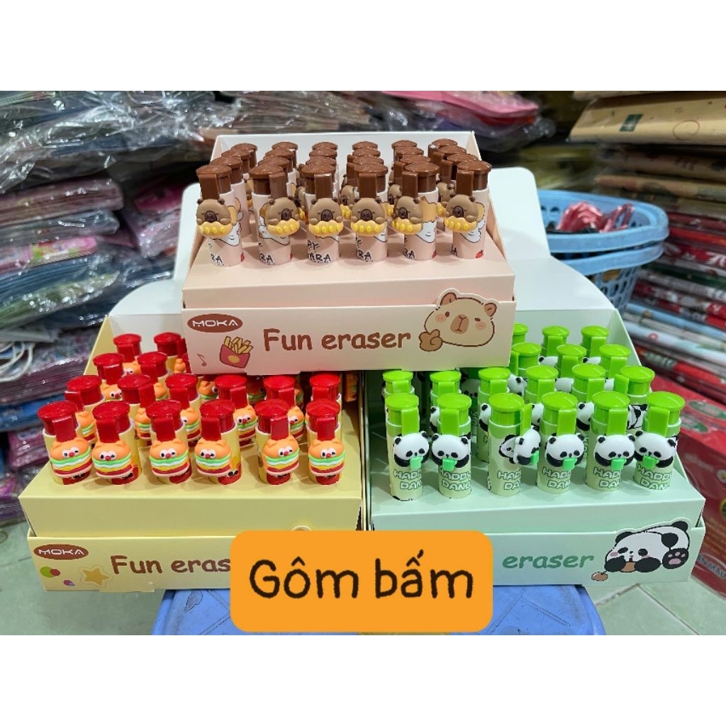 Gôm bấm tẩy bút chì hình cư tê panda,capybara,hamburger (1 cây)