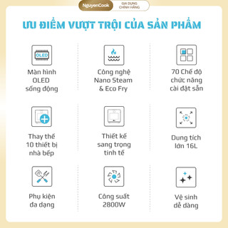 [CHÍNH HÃNG] Nồi Chiên Hấp Hơi Nước Đa Năng OLIVO SF1600 16L – OLED, 70+ Chế Độ, INOX304, Không Dầu