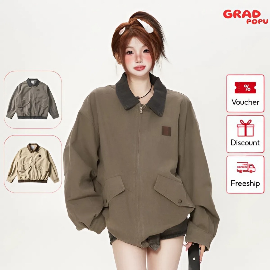 Áo khoác công sở nam nữ GRDAPOPU Beijie phong cách Mỹ cổ điển retro phối màu thời trang AK217