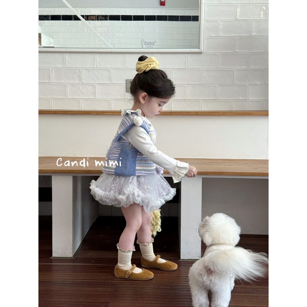 CANDI MIMI Áo Gile Len Xanh Đính Bông NT5643