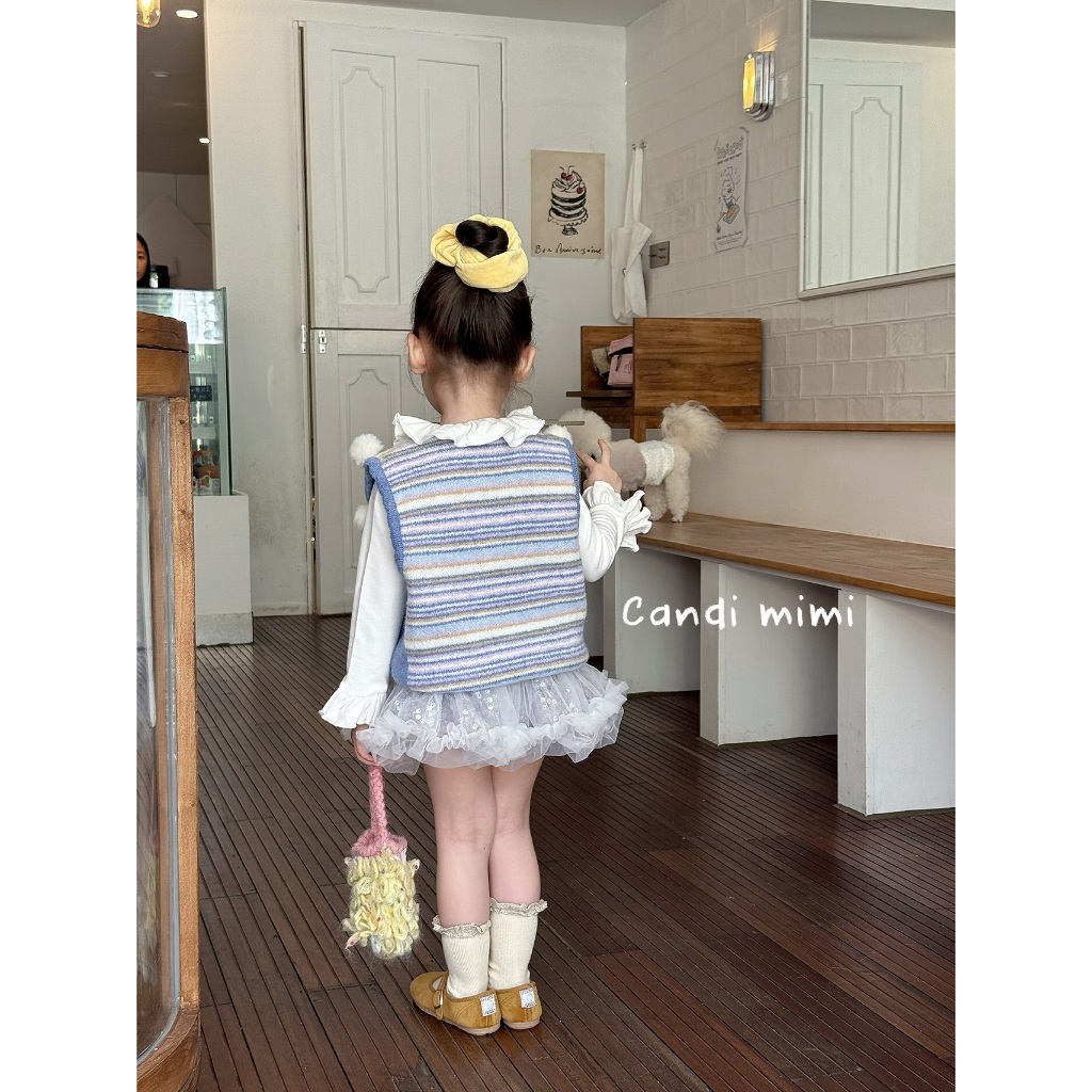 CANDI MIMI Áo Gile Len Xanh Đính Bông NT5643