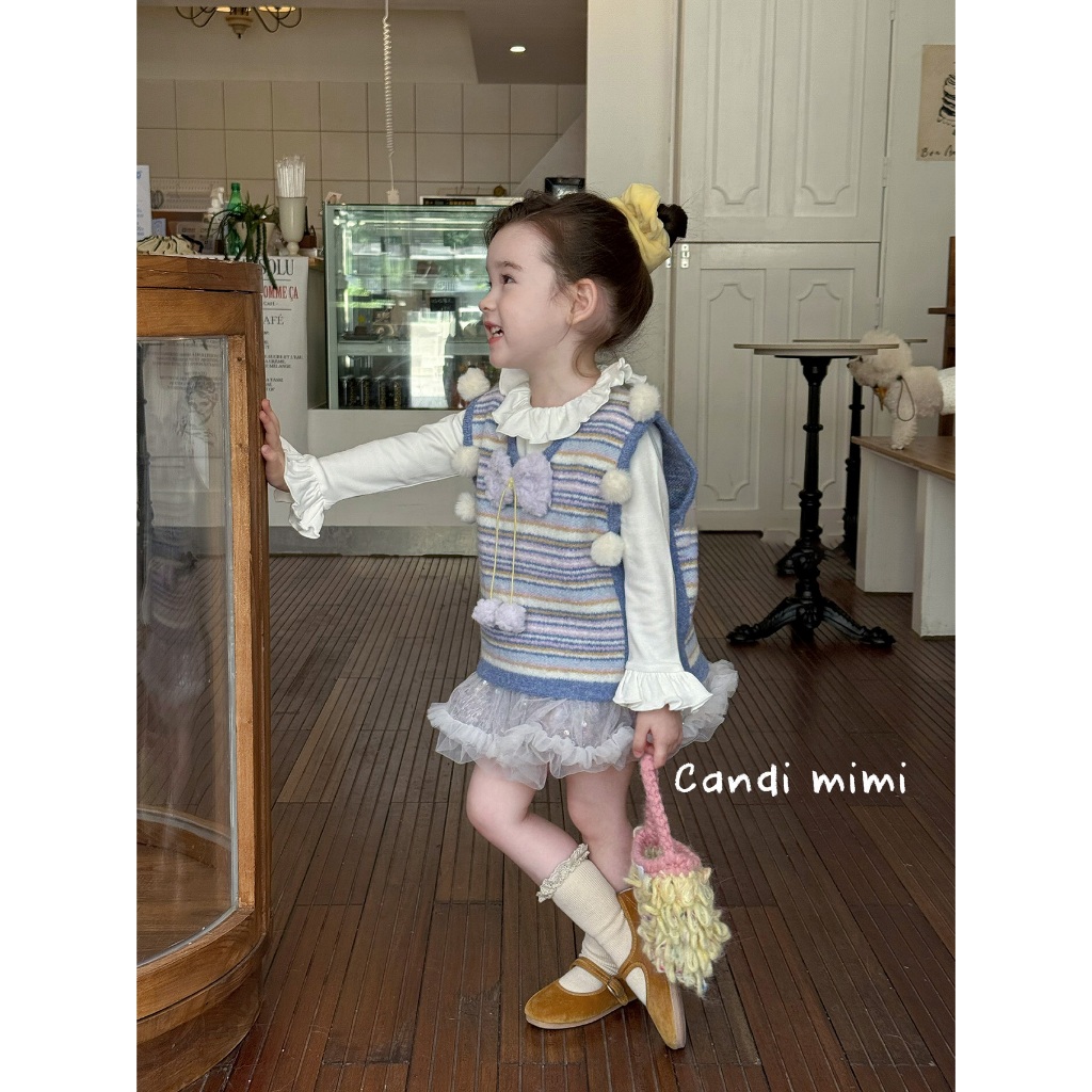 CANDI MIMI Áo Gile Len Xanh Đính Bông NT5643