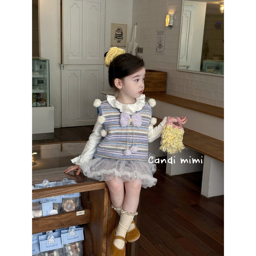 CANDI MIMI Áo Gile Len Xanh Đính Bông NT5643