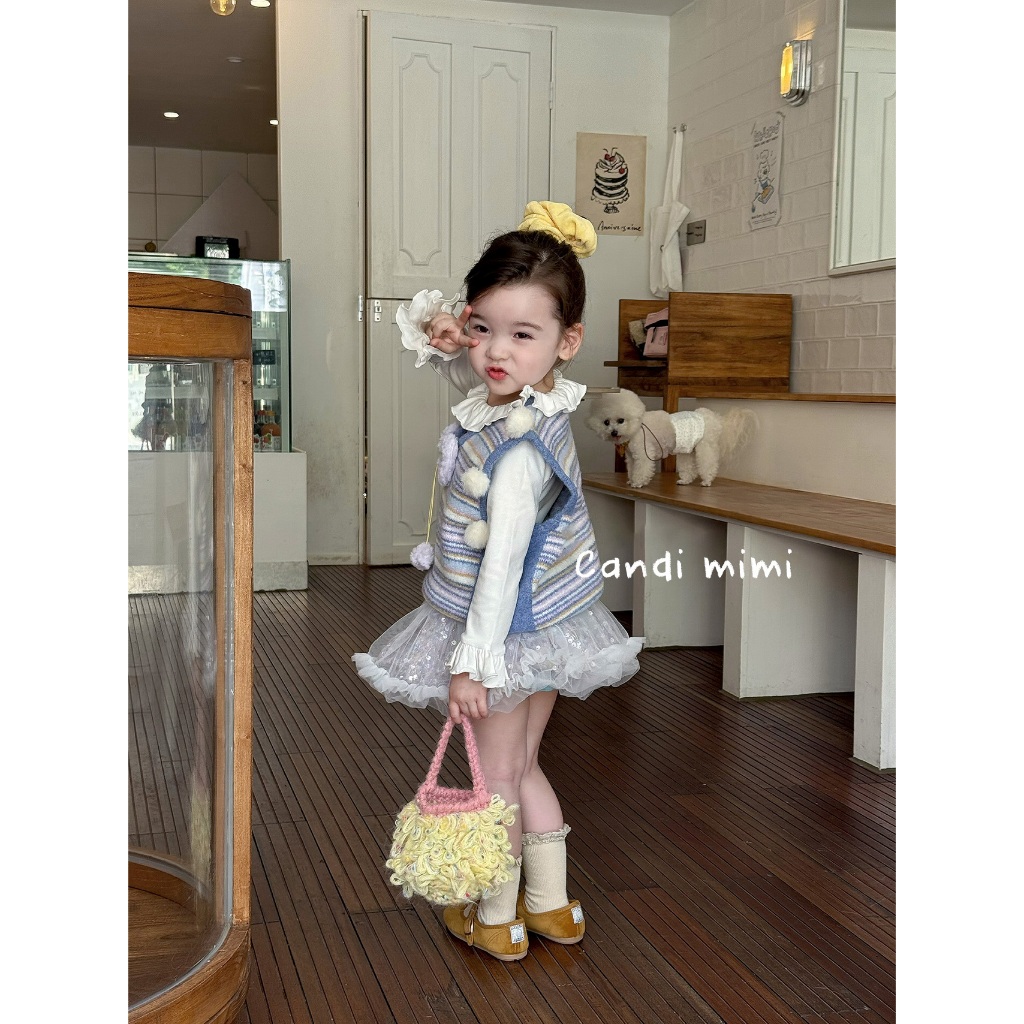 CANDI MIMI Áo Gile Len Xanh Đính Bông NT5643