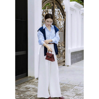 Áo sơ mi kẻ sọc thêu ngựa nữ from rộng dài tay chất vải mịn không nhăn