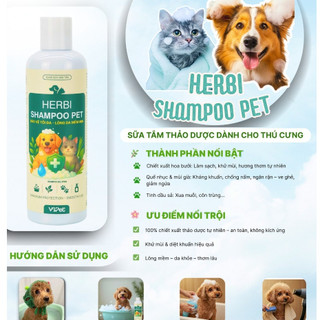 HERBI SHAMPOO PET – VB Pharna sữa tắm thảo dược cho thú cưng chó, mèo chai 250ml