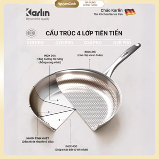 [Đủ Size] Chảo Inox 316 Vân Lục Giác Karlin G PRO – Chống Dính Cao Cấp, Đáy 4 Lớp, Tặng Nắp Kính