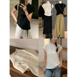 𝐖𝐆𝐖𝐄|Áo Len Dệt Kim Mỏng Ngắn Tay Nữ Cổ Cao Nhẹ 3p Basic – Mềm Mịn Cao Cấp – W7438#