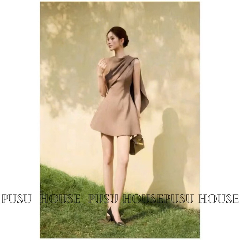Đầm nữ thiết kế dự tiệc dáng ngắn vạt vai đắp chéo thanh lịch - Pusu house