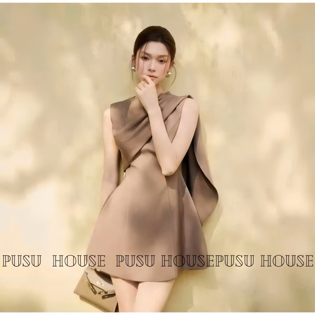Đầm nữ thiết kế dự tiệc dáng ngắn vạt vai đắp chéo thanh lịch - Pusu house