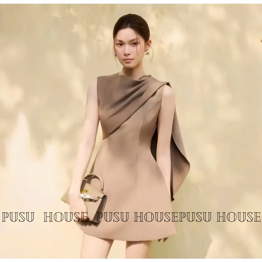 Đầm nữ thiết kế dự tiệc dáng ngắn vạt vai đắp chéo thanh lịch - Pusu house