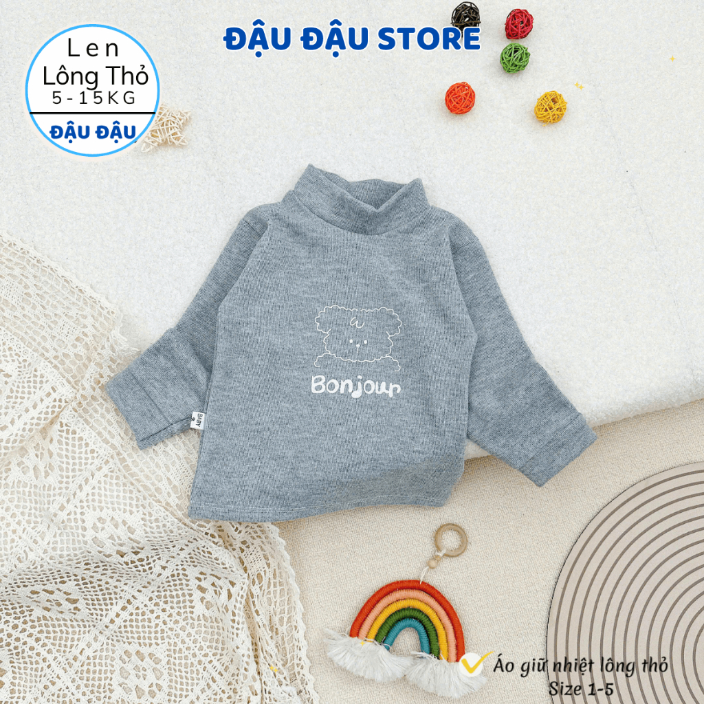 [Loại Đẹp] Áo giữ nhiệt thu đông vải len lông thỏ cổ lọ cho bé trai bé gái gữ ấm 5-15kg ALEN06 Đậu Đậu Store