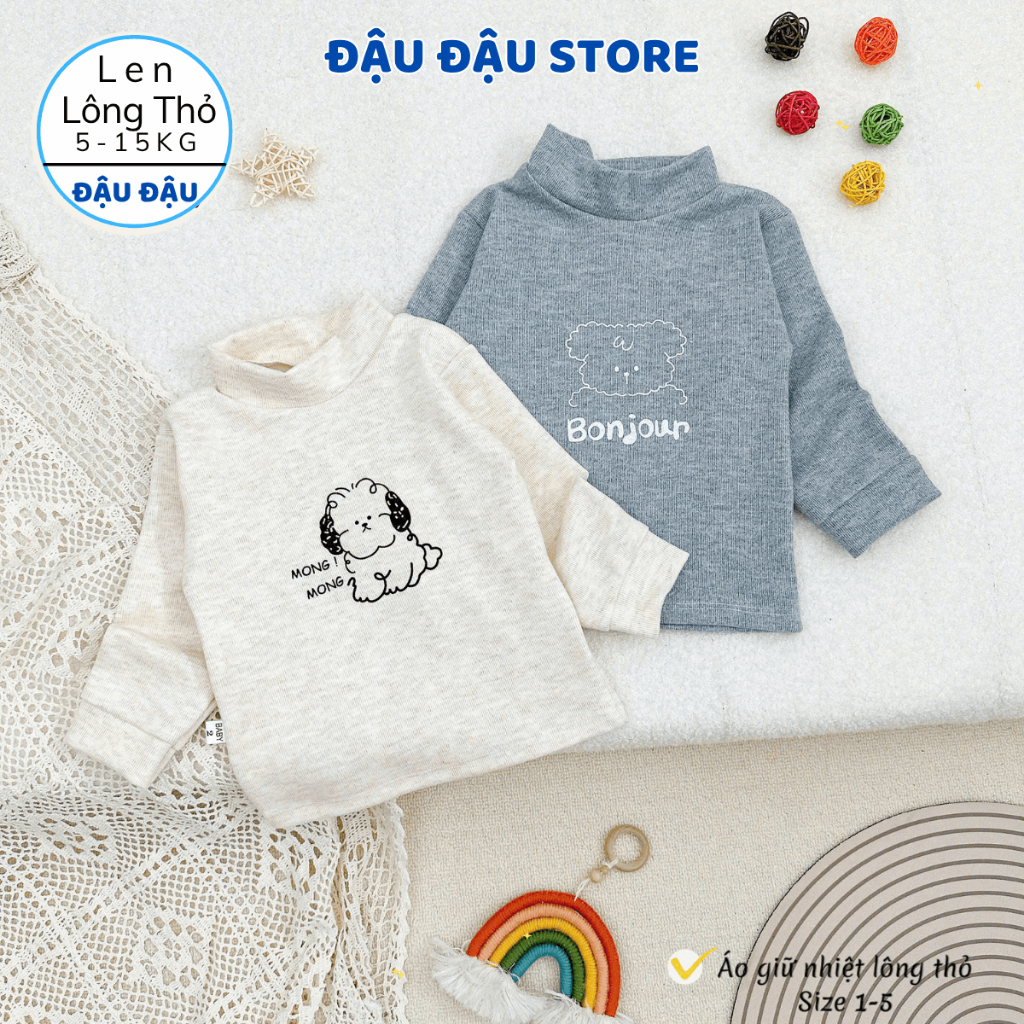 [Loại Đẹp] Áo giữ nhiệt thu đông vải len lông thỏ cổ lọ cho bé trai bé gái gữ ấm 5-15kg ALEN06 Đậu Đậu Store