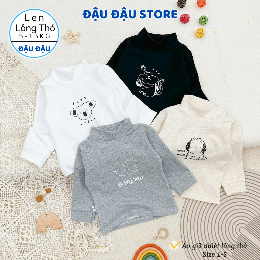 [Loại Đẹp] Áo giữ nhiệt thu đông vải len lông thỏ cổ lọ cho bé trai bé gái gữ ấm 5-15kg ALEN06 Đậu Đậu Store
