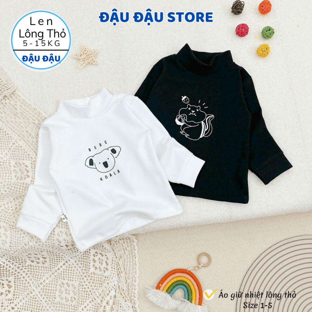 [Loại Đẹp] Áo giữ nhiệt thu đông vải len lông thỏ cổ lọ cho bé trai bé gái gữ ấm 5-15kg ALEN06 Đậu Đậu Store