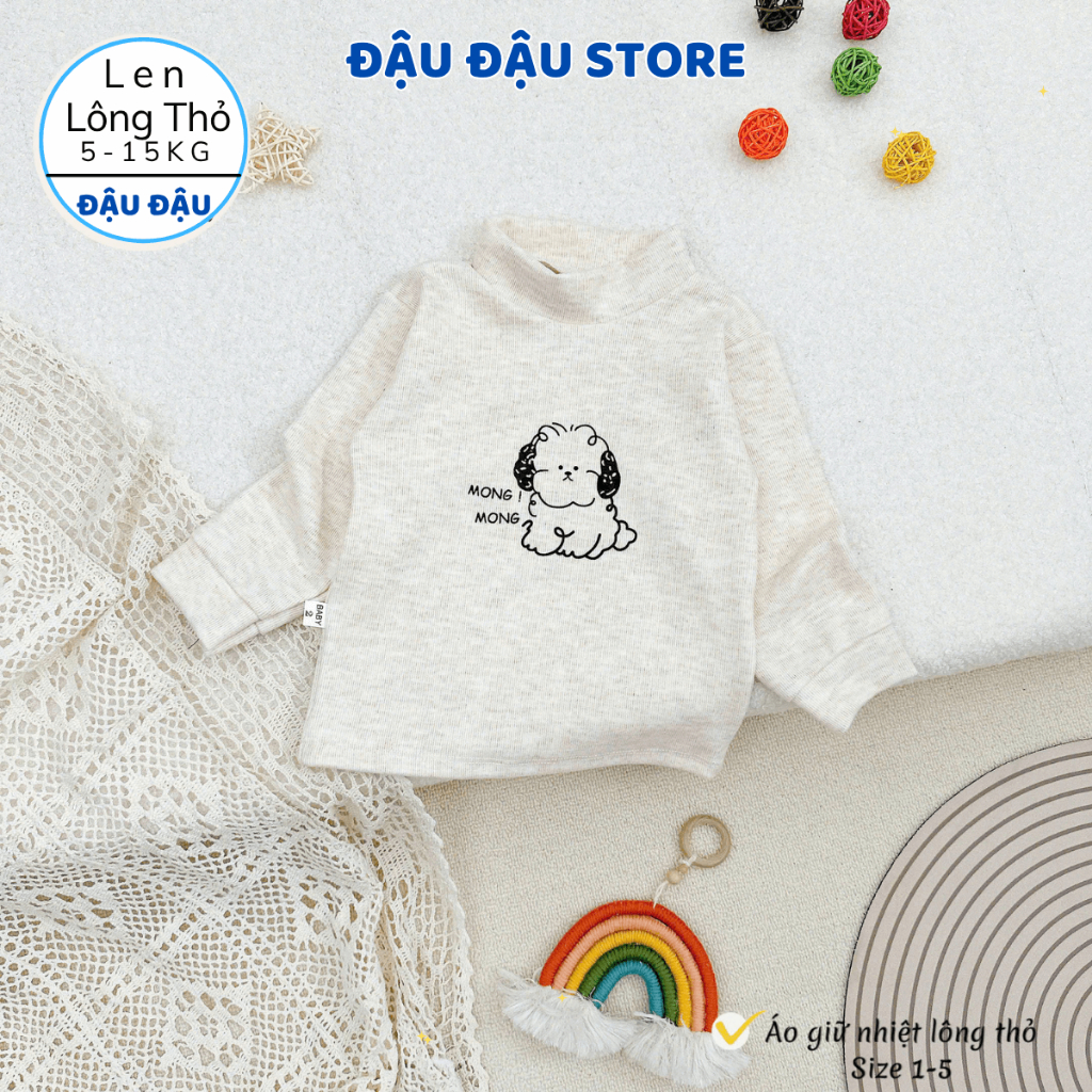 [Loại Đẹp] Áo giữ nhiệt thu đông vải len lông thỏ cổ lọ cho bé trai bé gái gữ ấm 5-15kg ALEN06 Đậu Đậu Store