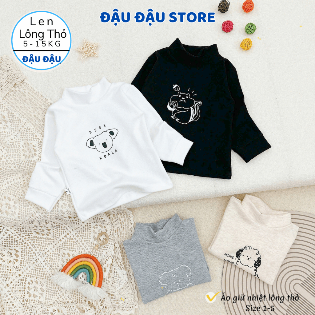 [Loại Đẹp] Áo giữ nhiệt thu đông vải len lông thỏ cổ lọ cho bé trai bé gái gữ ấm 5-15kg ALEN06 Đậu Đậu Store