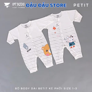 Body Dài Tay Trắng Thun Petit Phối VT Cúc Bấm Mềm Mịn Cho Bé Sơ Sinh 3-9kg VT-BD09 Đậu Đậu Store