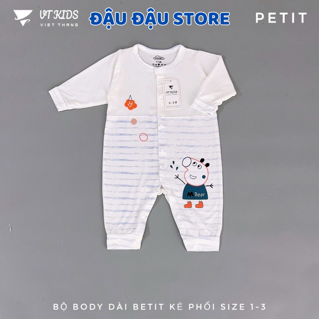 Body Dài Tay Trắng Thun Petit Phối VT Cúc Bấm Mềm Mịn Cho Bé Sơ Sinh 3-9kg VT-BD09 Đậu Đậu Store