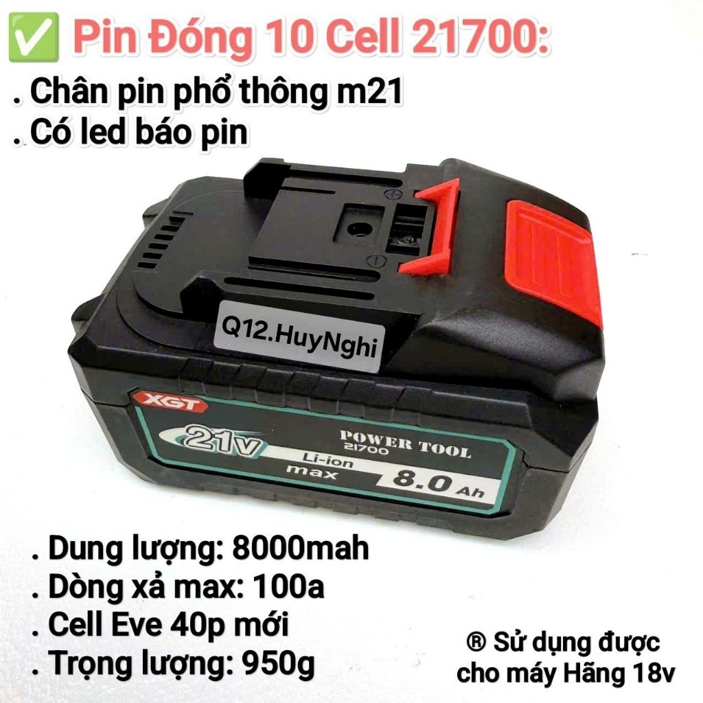 Pin Đóng 10 cell 21700 chân pin M21: Dung lượng 8000mah, Xả Max 100a ...