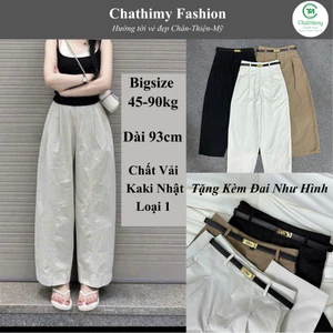 BIGSIZE 45-90kg, Quần baggy nữ chất Kaki Nhật L1, Quần ống rộng thời trang Chathimy ( 1602 )