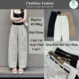 BIGSIZE 45-90kg, Quần baggy nữ chất Kaki Nhật L1, Quần ống rộng thời trang Chathimy ( 1602 )
