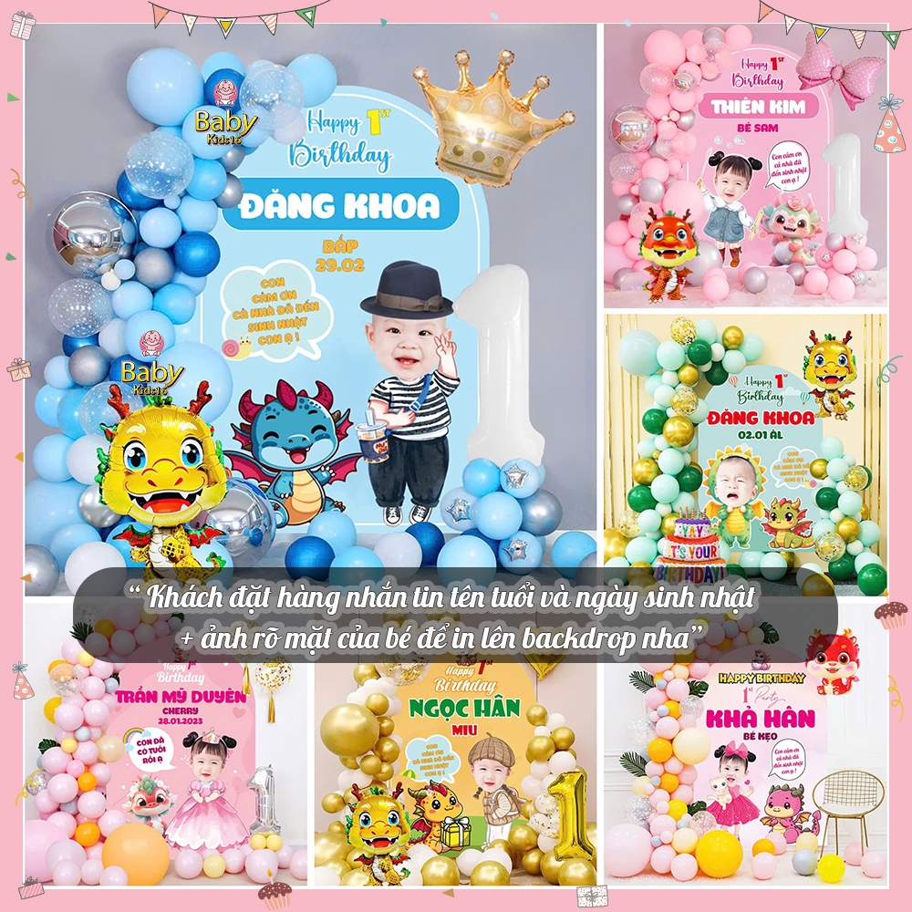 Set Trang Trí Sinh Nhật Bé Trai/Gái – Backdrop In Tên + Hình – Tuổi ...