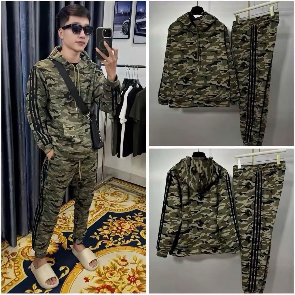 Bộ Nỉ Hoodie Họa Tiết Rằn Ri Logo Thêu Cao Cấp Chất Nỉ Bông Dày Dặn. Bộ Thể Thao Rằn Ri Siêu Hot 2025