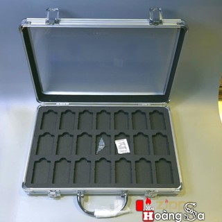 ( hoả tốc) Hộp nhôm mặt mika 21 ô đựng zippo, hộp đựng nhẫn , trang sức, Dài 36 rộng 25 cao 6cm