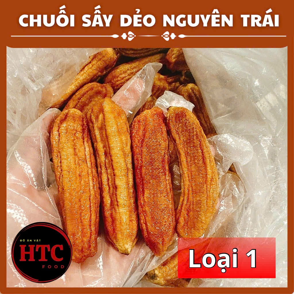 Chuối xiêm sấy dẻo không đường nguyên trái loại 1 thơm mềm dẻo ngọt dịu, ăn vặt healthy, HTC Food