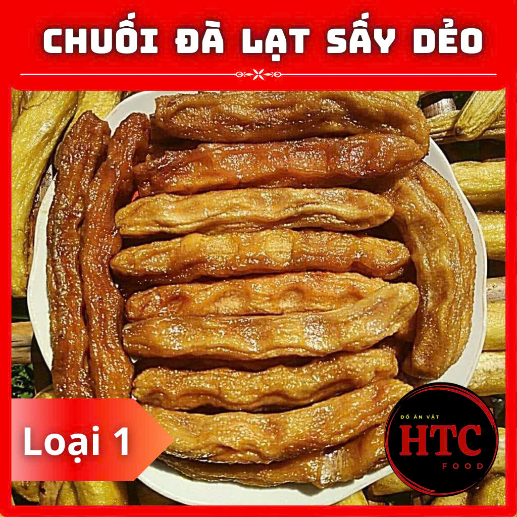 Chuối xiêm sấy dẻo không đường nguyên trái loại 1 thơm mềm dẻo ngọt dịu, ăn vặt healthy, HTC Food