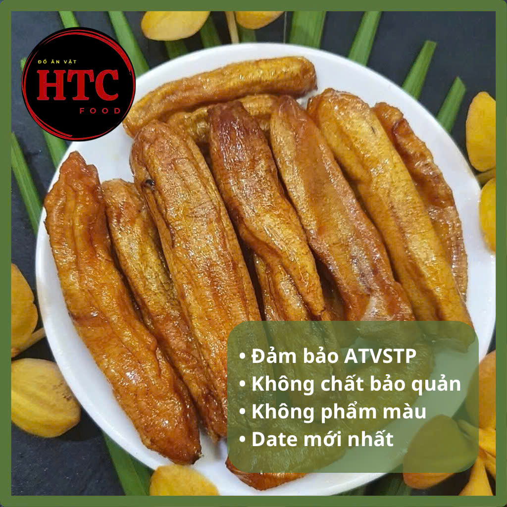 Chuối xiêm sấy dẻo không đường nguyên trái loại 1 thơm mềm dẻo ngọt dịu, ăn vặt healthy, HTC Food