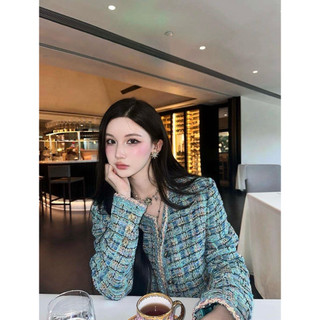Áo khoác dạ tweet dệt kim cao cấp form ngắn phong cách tiểu thư sang chảnh