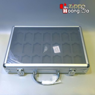 ( hoả tốc) Hộp nhôm mặt mika 21 ô đựng zippo, hộp đựng nhẫn , trang sức, Dài 36 rộng 25 cao 6cm