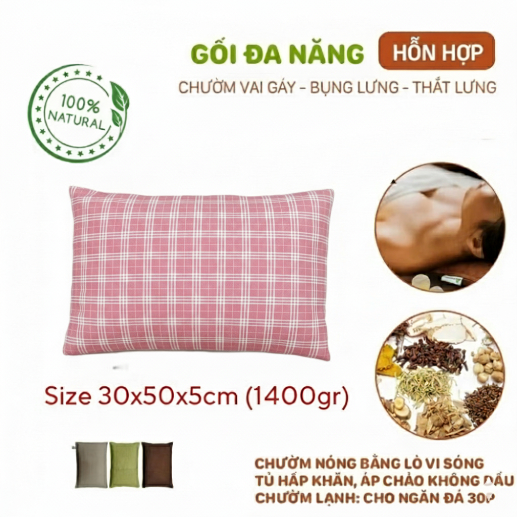 [Phiên bản Cao Cấp] Gối Chườm Nóng/Lạnh Thảo Dược Ngải Cứu – Giải Cứu Đau Mỏi Cổ Vai Gáy, Ngủ Ngon