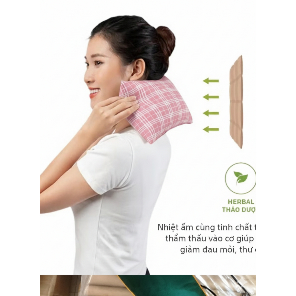 [Phiên bản Cao Cấp] Gối Chườm Nóng/Lạnh Thảo Dược Ngải Cứu – Giải Cứu Đau Mỏi Cổ Vai Gáy, Ngủ Ngon