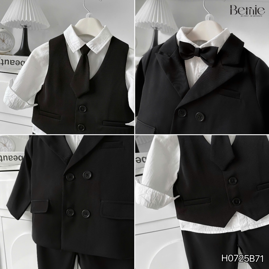 Set vest công tử dài tay 6 chi tiết bé trai, set công tử phong cách hoàng gia bảnh bao cho bé