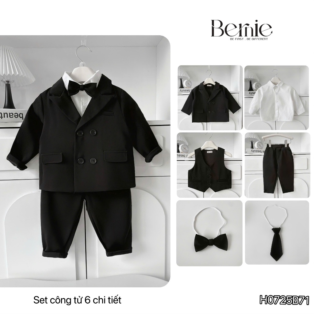 Set vest công tử dài tay 6 chi tiết bé trai, set công tử phong cách hoàng gia bảnh bao cho bé