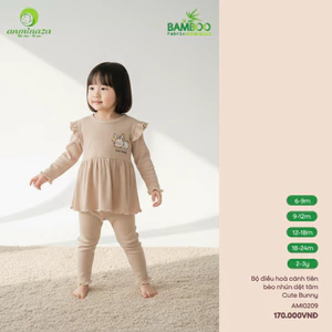 AMI0209 - Bộ Điều Hoà Dài Tay Cho Bé Gái Anminaza Vai Bèo Cánh Tiên Vải Sợi Tre Dệt Tăm